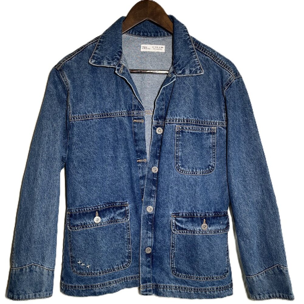 Y2K Zara Girls Denim Jacket Size 13-14 • Stylish Blue Jean Jacket